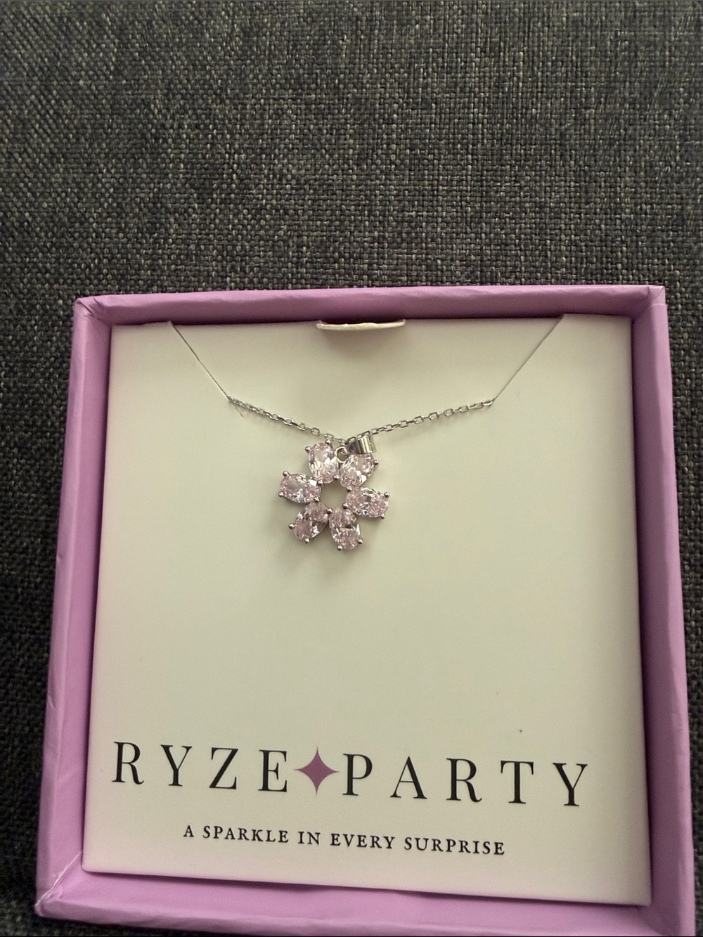 Ryze party .925 sterling silver Pink Flower Crystal Pendant Necklace